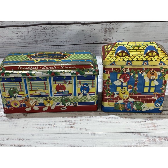 Other - 1996 M&M's Tins Christmas Village Series Toy Shop and Diner #3 & 4